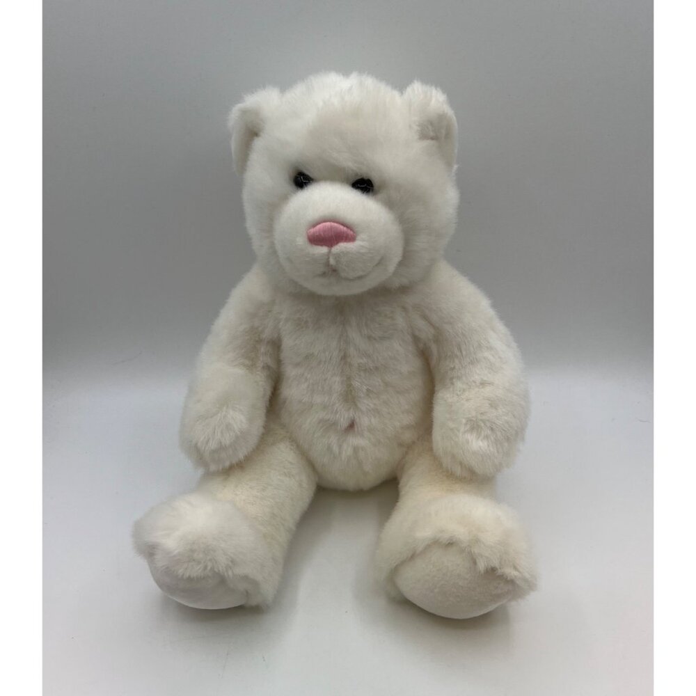 Build A Bear Workshop White Teddy Bear Pink Nose/Belly Button 15" Plush